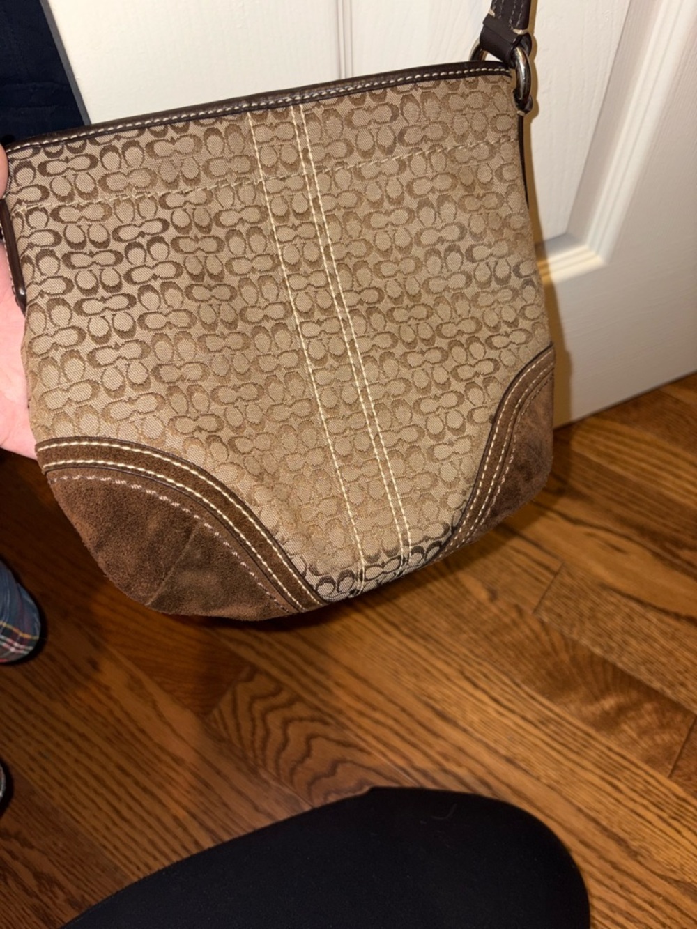Coach Brown Signature Canvas Crossbody with Suede Accents